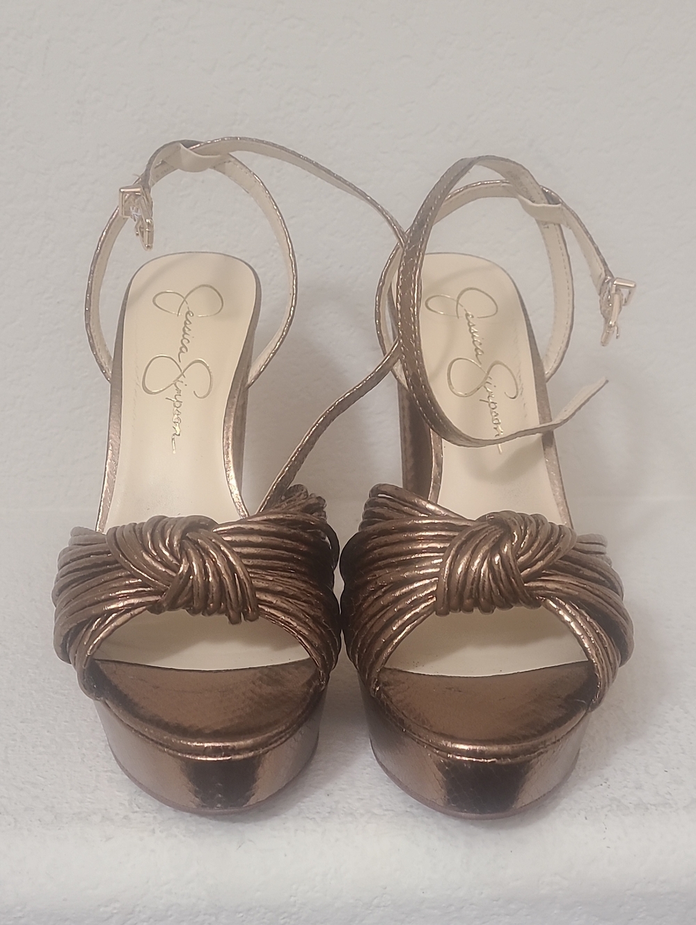Jessica Simpson Metallic Bronze Immie  Knotted Platform Heels
